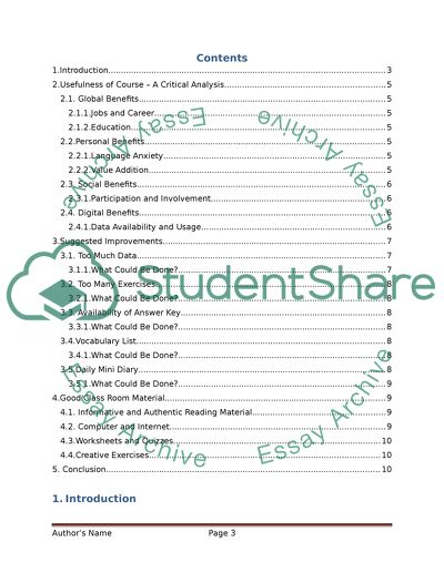 Critical Evaluation of Course for English Learning