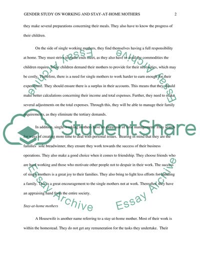 Gender Study on Working and Stay-at-home Mothers