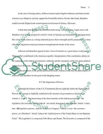 Jeffersons and Hamiltons Differences