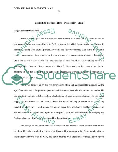 Treatment Plan Template Counseling from studentshare.info