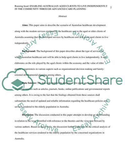 Enabling Australian Aged Clients to Live Independently in the Community