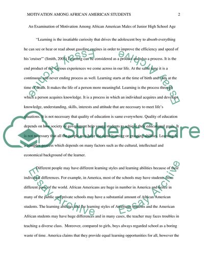 An Examination of Motivation Among African American Males of Junior High School Age