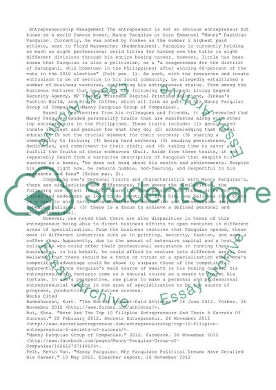 Entrepreneurship Management - Manny Pacquiao