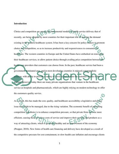 The Current Move towards Competition and Choice in Health Care in Terms of Efficiency