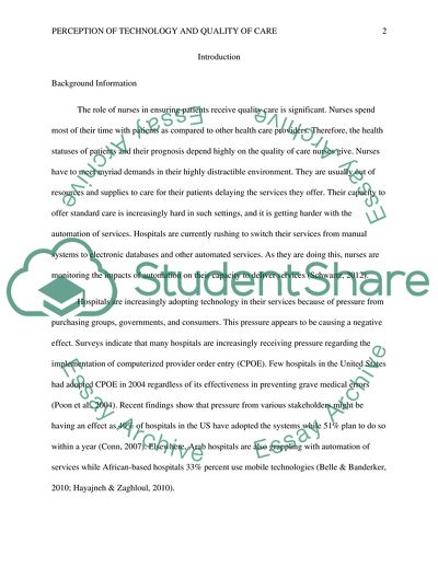 Perceptions of Nurses Regarding Technology and Impact on the Quality of Care