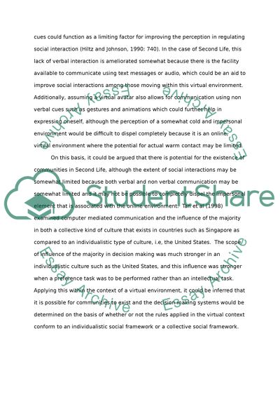 Second Life Virtual Environment