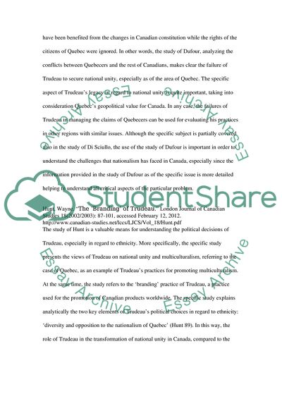 Analysis of Articles about the Legacy of Pierre Trudeau on National Unity