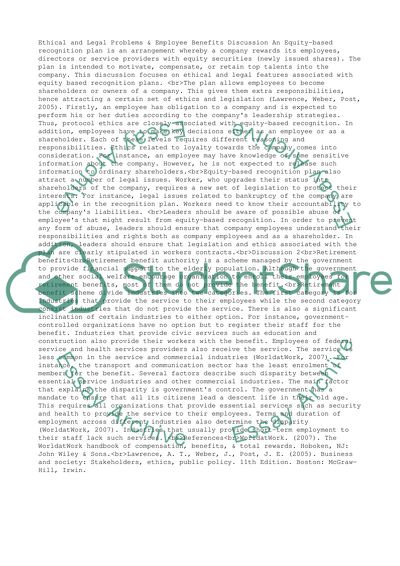 Ethical and Legal Problems & Employee Benefits