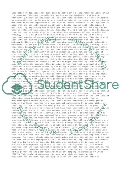 Being Promoted into a Leadership Position within Organization