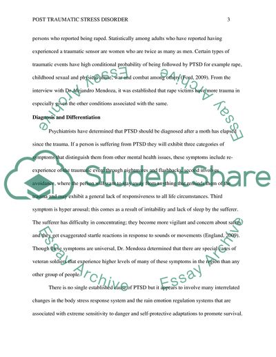 Symptoms of Post Traumatic Stress Disorder