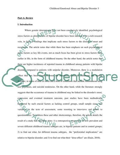 Journal Article Review: Preferential Association Between Childhood Emotional Abuse and Bipolar Disorder