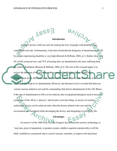 Reasons for the abandonment of assistive devices by persons with disabilitis