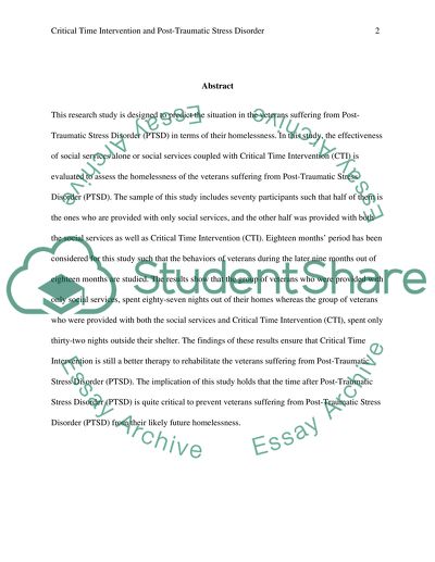 Critical Time Intervention in Preventing Homelessness Among Veterans with PTSD