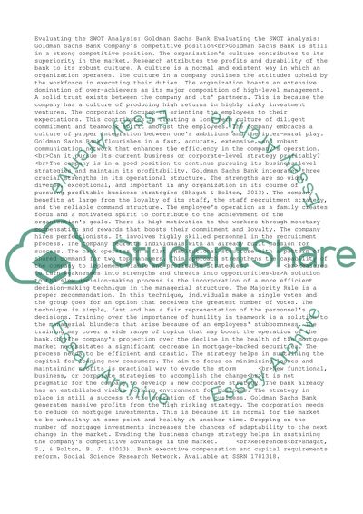 Evaluating the SWOT Analysis: Goldman Sachs Bank