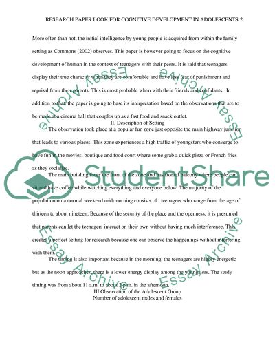 Research Paper look for Cognitive development in adolescents