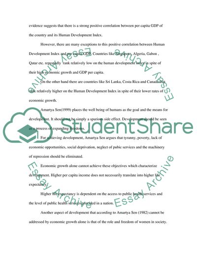 The Work of Amartya Sen on Economic Growth