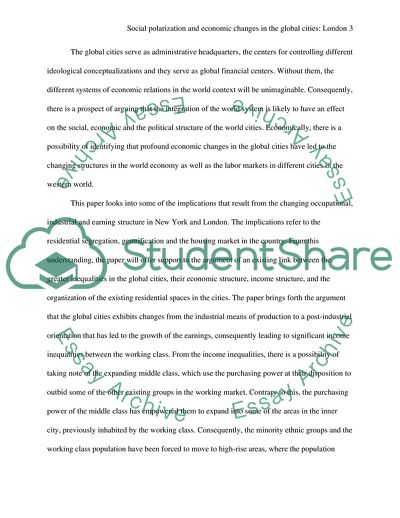Social Polarization And Economic Changes In The Global Cities