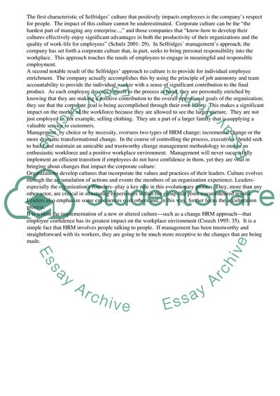 The Substance and Contribution of Selfridges Value System