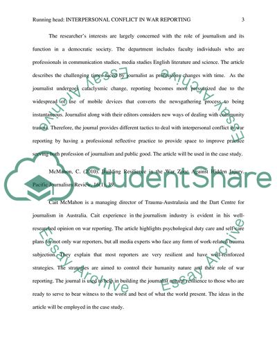 Interpersonal Conflict in War Reporting