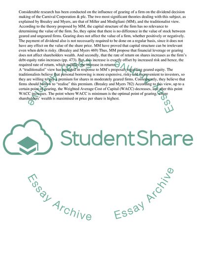 The Dividend Policy and Working Management of the Carnival Corporation & Plc