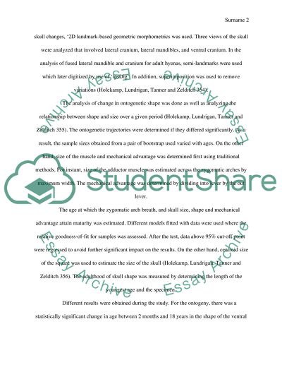 Ontogenetic change in skull morphology and Mechanical Advantage in the Spotted Hyena (Crocutacrocuta)