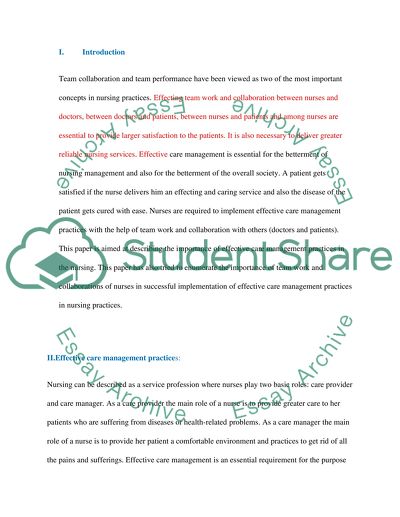 The importance of effective care management practices in the nursing