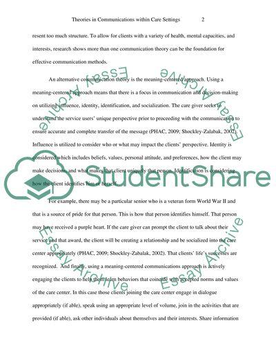 Theories in Communications within Senior Care Setting: The Oaks Care Center