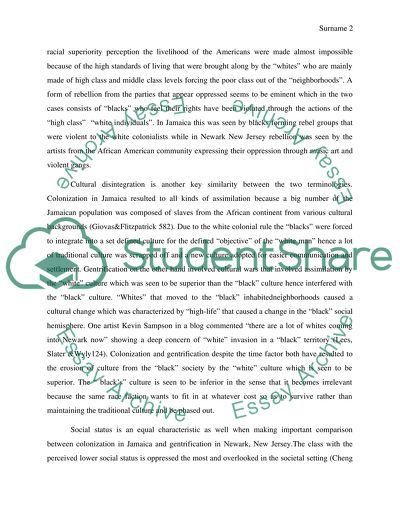 Similarities between colonization of Jamaica( west Indies) and gentrification in Newark , jersey