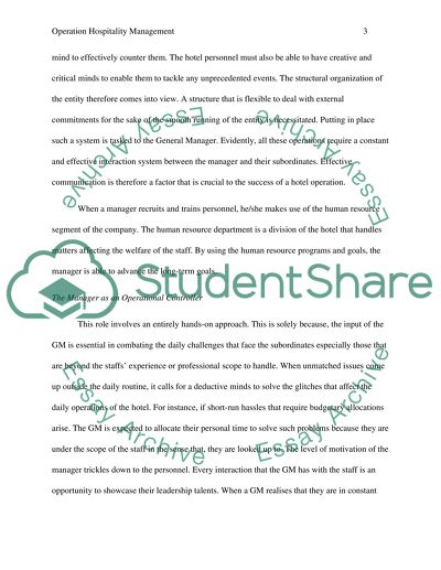 The Manager as an Organizational Developer in Operation Hospitality Management