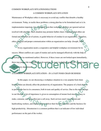 A Common Workplace Situation within an Organization