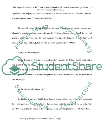 Analysis of the Proposal of Company Law Reform Bill
