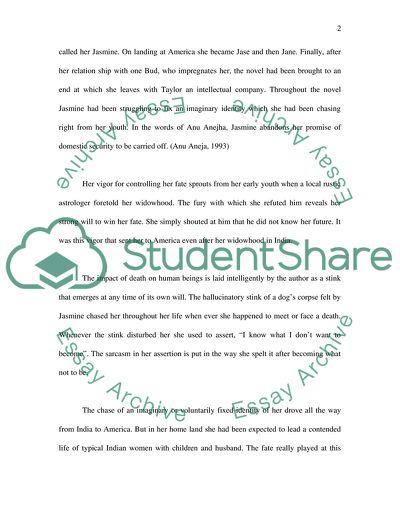 The Novel Jasmine Written by Bharathi Mukherjee