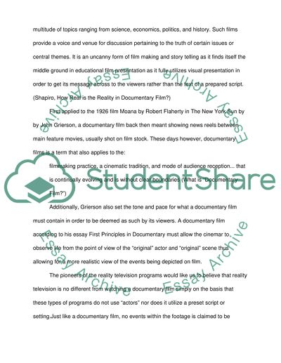 Comparison of Reality Shows and Documentary Shows / Films