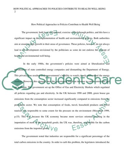 How Political Approaches to Policies Contribute to Health Well Being