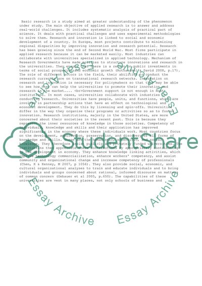 Discuss the role of university research in innovation in the knowledge economy