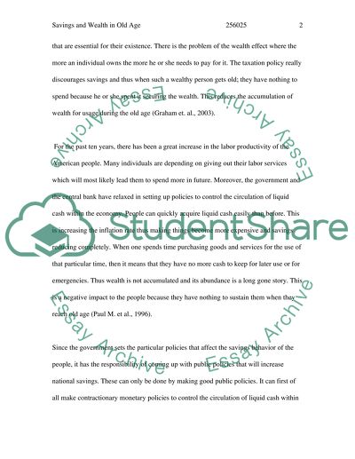 Savings and Wealth in Old Age