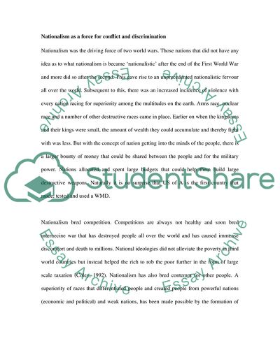 Nationalism: Force for Order and Cohesion or Conflict and Discrimination