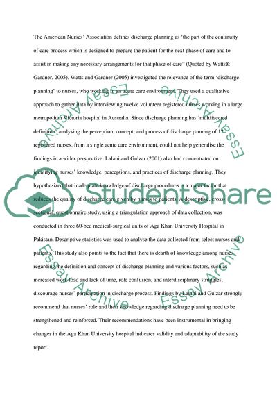 Nurse Facilitated Hospital Discharge Planning in an Elderly Unit