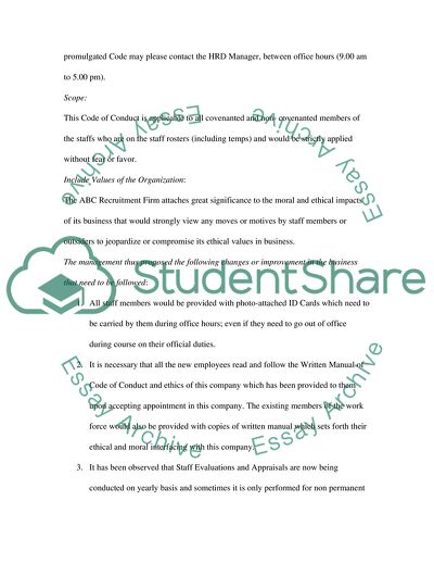 Memorandum Detailing Proposed Code of Conduct : ABC Recruitment Firm