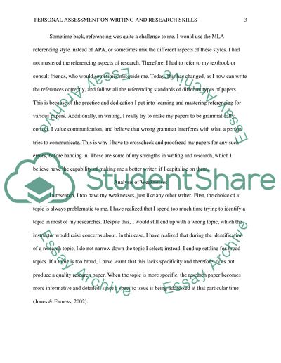 Personal Assessment on Writing and Research Skills