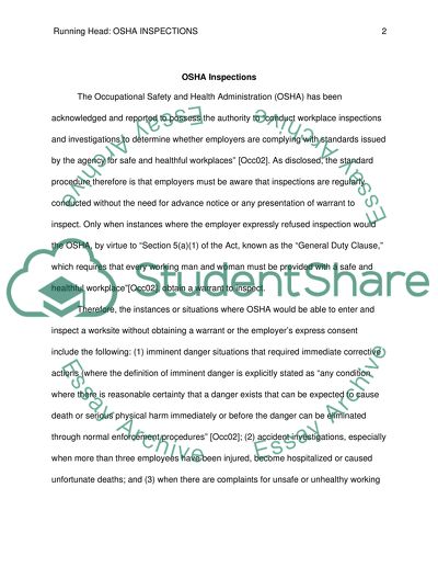 The Occupational Safety and Health Administration Inspections