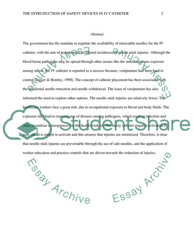 Catheter Insertion Needles Reduces the Risk of Needle Sticks