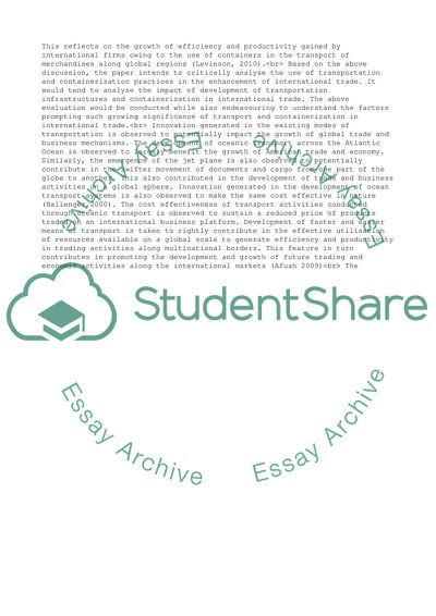 Role of Transport Innovations in International Business