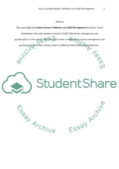 Influence of Families of Gay or Lesbian Parents on the Development of Children