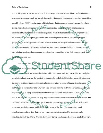 The Role of Sociology during Wars