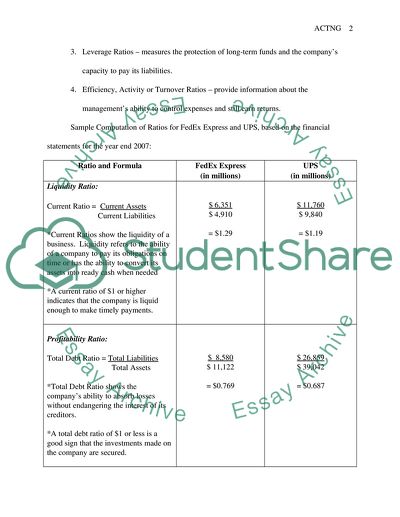 Financial Ration Analysis of FedEx Express