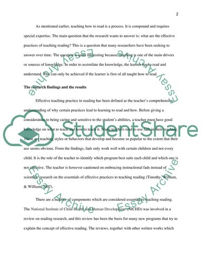 Effective Practices for Teaching Children to Read