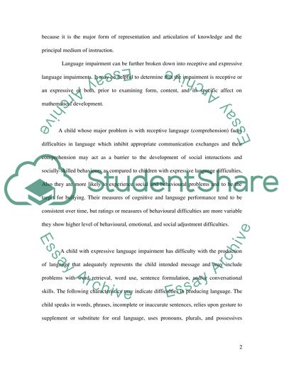 Effect of Specific Language Impairment on Mathematical Development