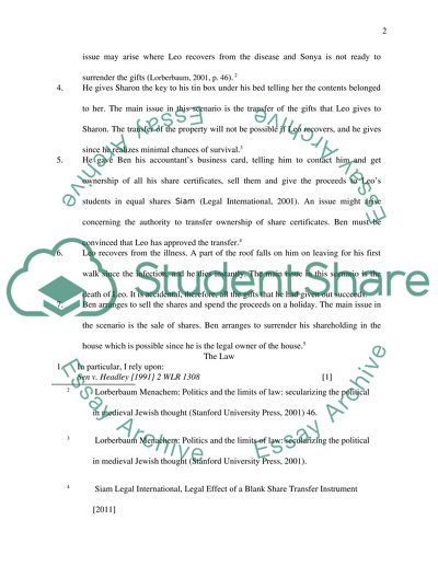 Opinion on Behalf of Mr Sharon, Ben, and Sonya