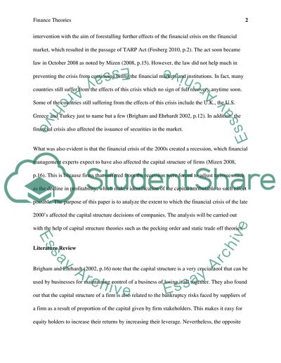 Impact of The Financial Crisis of The Late 2000s on the Capital Structure Decisions of Companies